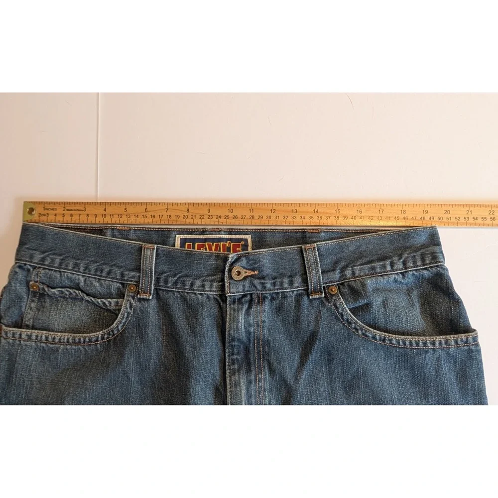 Levis 579 Baggy Denim Shorts Mens 40 Blue Medium Wash Gold Embroidered Pockets